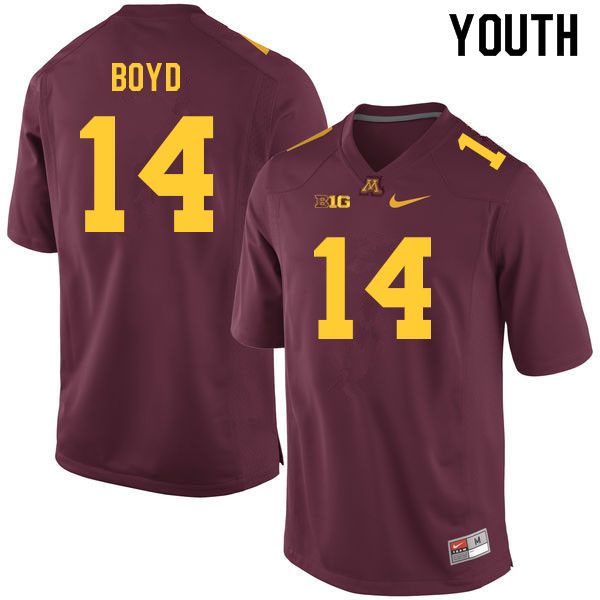 Youth #14 Brady Boyd Minnesota Golden Gophers College Football Jerseys Sale-Maroon - Click Image to Close